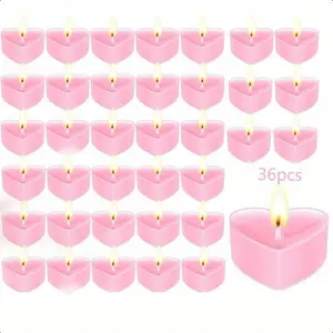 36 Pcs Tea Candles Heart Romantic Candle Small Sweet Wedding Party And Home 1.5-2 Hours Extended Burn Time Votive Parties Tealight Wishing Bulk Birthday Halloween