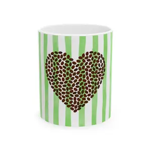 Green & White Stripes Coffee Bean Heart Mug