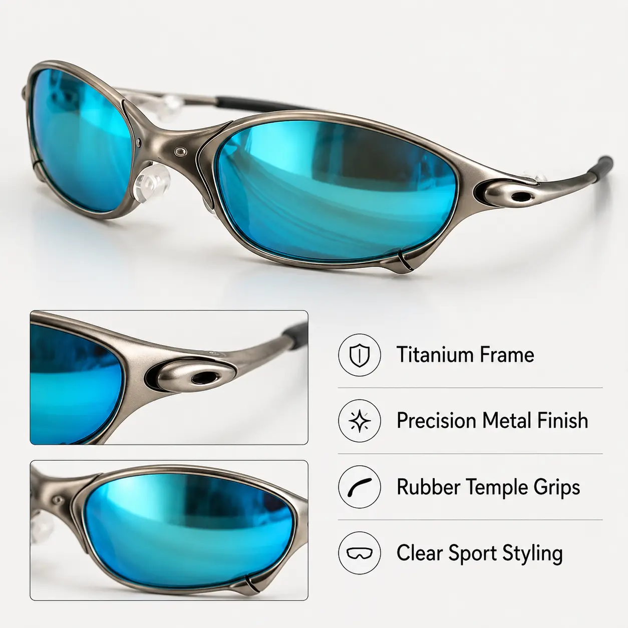 Romeo/Juliet Titanium Frame Sport Sunglasses for Men and Women, Mirrored Wraparound Y2K Eyewear for Driving and Cycling
