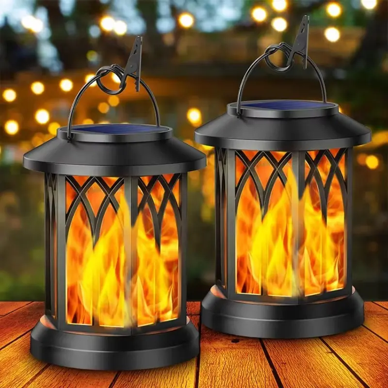 Auto-Solar Compact Lantern Shape High-Power Flickering Fire Flame Clip Light - 10lm Weatherproof ABS 1.2V Rechargeable Battery Outdoor LED Garden Decorative Light, Patio Yard Pathway Festive Decoration
