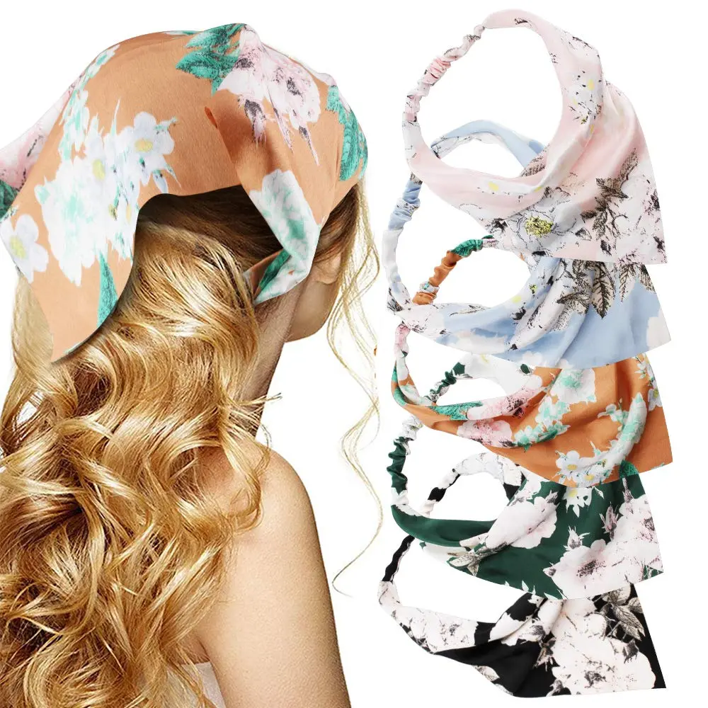 5PCS Boho Headbands for Women, Beautiful Floral Chiffon Headbands, Boho Elastic Thin Fashion Headbands for Women, Great For Birthday Gifts, Party, Christmas Gifts, Thanksgiving Gifts, Wedding Anniversary, New Year's Gifts
