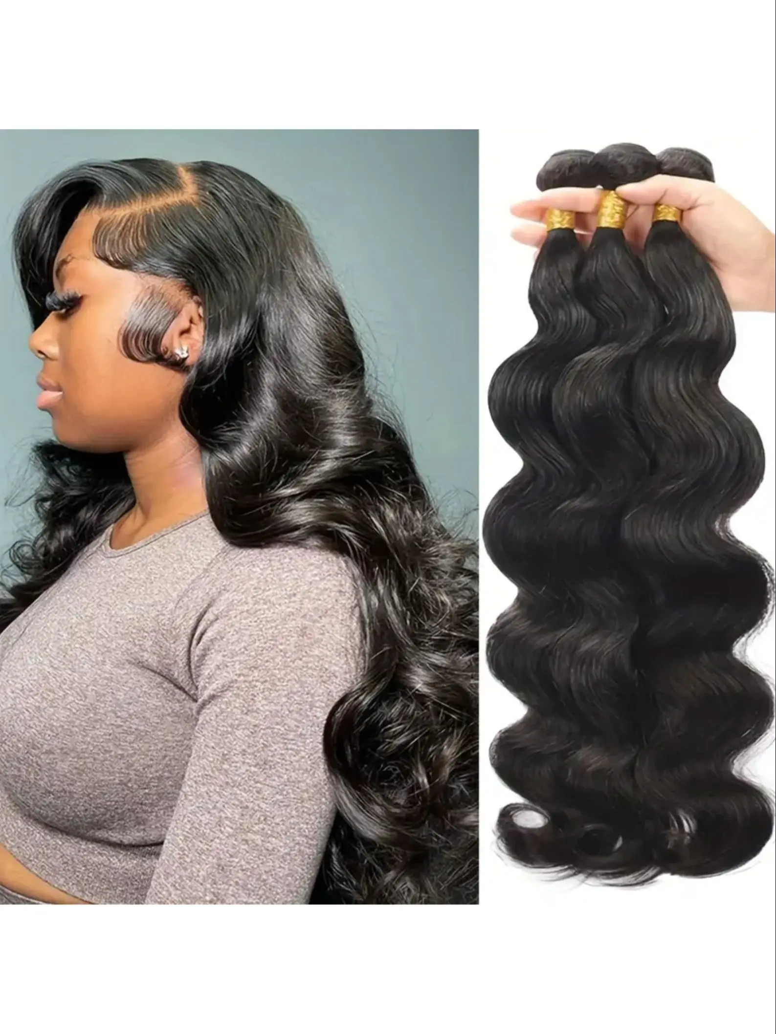 3pcs Body Wave Human Hair Bundles 12-30 Inch, Brazilian Human Hair Extensions, Natural Looking Hair, Natural, Voluminous Curls, Durable Extensions, Curly Hair Extensions