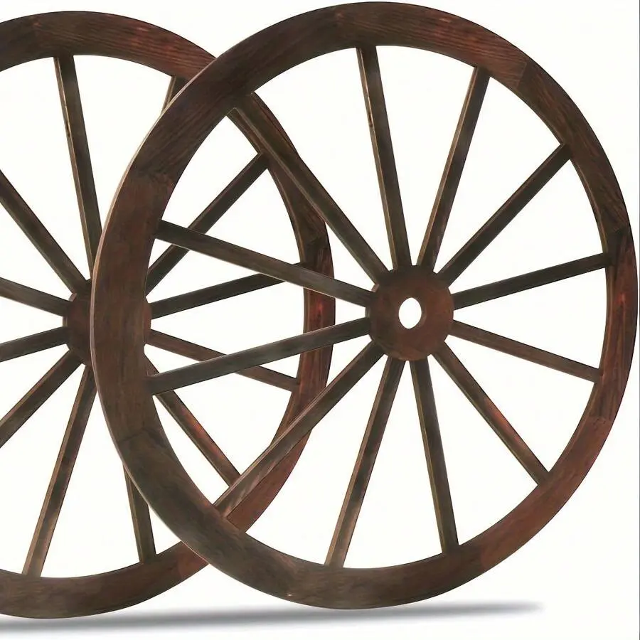 2PCS Hangable Multicolor Wooden Wagon Wheels - Farmhouse Style Artistic Interior Wall Decor, Western Cowboy Party Supplies, Indoor-Outdoor Home Ornaments, Decoration Items