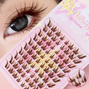 C Curl Brown Style Eyelash Extensions, Winged Individual Lashes, Natural Segmented Lash Clusters, Makeup Tools Synthetic Realistic