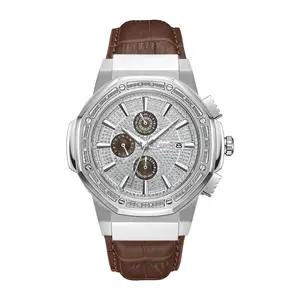 JBW Men's Saxon Stainless Diamond Brown LeatherWatch