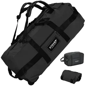 STOVER 45/80/100L Rolling Duffel Bag with Wheels, Large Durable Travel Duffle with Toiletry Bag, Heavy Duty, Packable with Shoulder Straps- Use as Luggage or Backpack, Men Women
