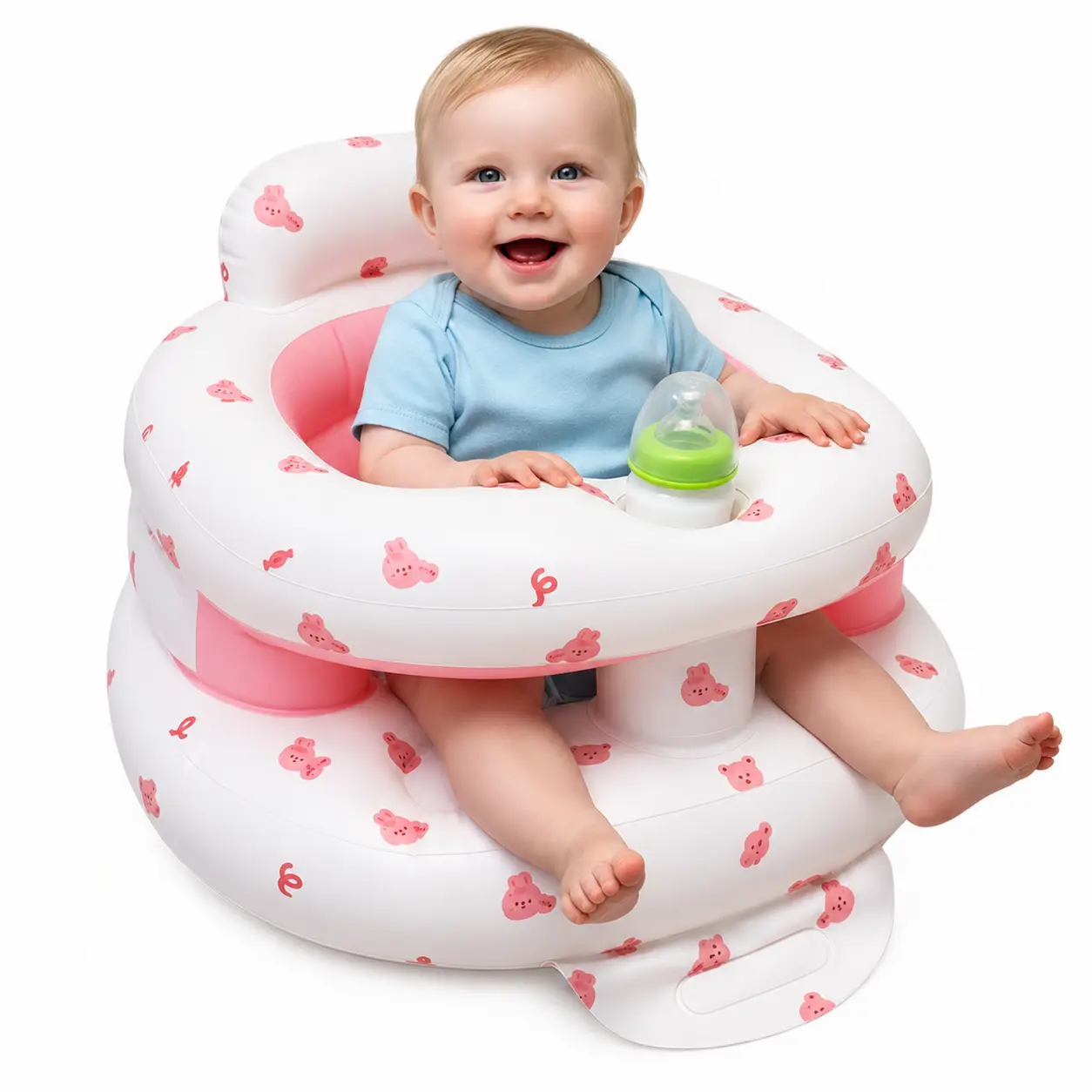 Inflatable Baby Seat for Babies 3–36 Months, Built-in Air Pump Sit Me Up Floor Chair with Back Support, Portable Infant Sitting Seat for Learning, Feeding, Playing, Travel, Camping and Beach Use