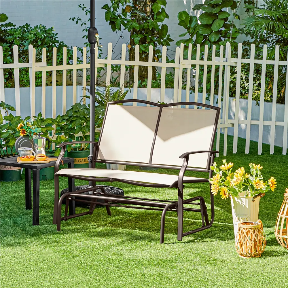 Yaheetech 2-Person Glider Patio Chair - Garden Seat, Outdoor Patio Furniture, Weather-Resistant Texteline Seating with Steel Frame, 408 LBS Capacity, Glider Patio Chairs