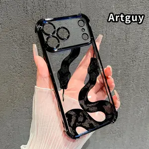 Electroplated Four Corner Anti-Fall Snake Chili Danger Pattern Phone Case for iPhone 17 16 Pro Max 15 Plus 14 13 12 11 Air E Shockproof Transparent Protective Cover