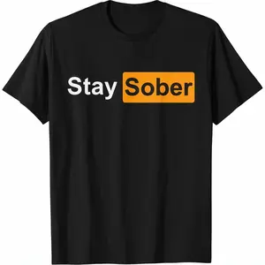 Men's 100% Cotton Short-Sleeve Round Neck Graphic T-Shirt - Chic Casual Streetwear Top for Summer, Stay Sober Vibes, Men's Casual T-Shirts, Shortsleeve