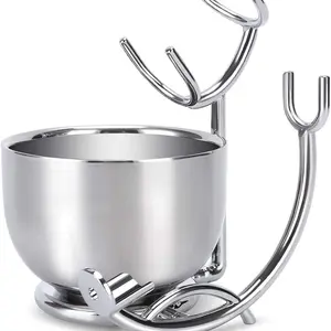 Wet Shaving set Razor and Brush Stand with Double wall Stainless Steel Shave Soap Lather Bowl Set for Shaving Brush and Straight Razors, Barber Razors, Safety Razors Silver (2PC Set only ) Durable