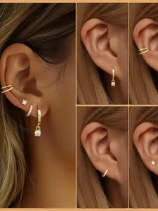 Hypoallergenic 14K Gold Plated Earring Set with Diamond Accents - Stylish Jewelry for Women's Daily Wear, Party & Special Occasions Statement Earrings