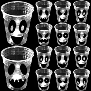 24 Pack Glow Halloween  Cups Party Supplies,  for Night Daytime, White Ghosts  Party Cup, Holiday Spooky Trick or  Design (16 oz)