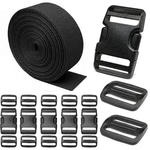Black Buckles Straps 1-1/2 Inch, Webbing Straps 6 Yards, Quick Side Release Plastic Buckles 6 Pack, Tri-Glide Slide Clip 12 PCS, No Sewing Required Heavy Duty Durable, Backpack Parachute Replacement - Home Improvement.