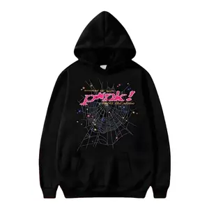 Spider Web Drop Shoulder Hoodie, Loose Fit Hip Hop Streetwear, Unisex Pullover, Couple Style, Fashion Fall Winter Single Piece