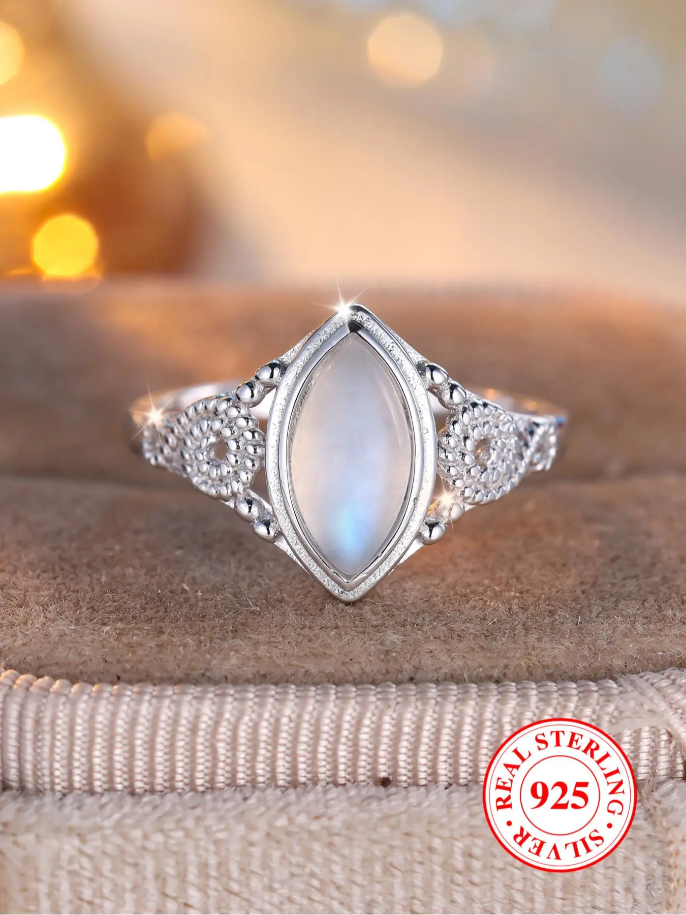 S925 Sterling Silver Moonstone Decorated Ring, Elegant Wedding Engagement Bridal Ring for Women & Girls, Trendy All-match & Exquisite Jewelry for Birthday Gift, Elegant Fashion Beautiful Rings