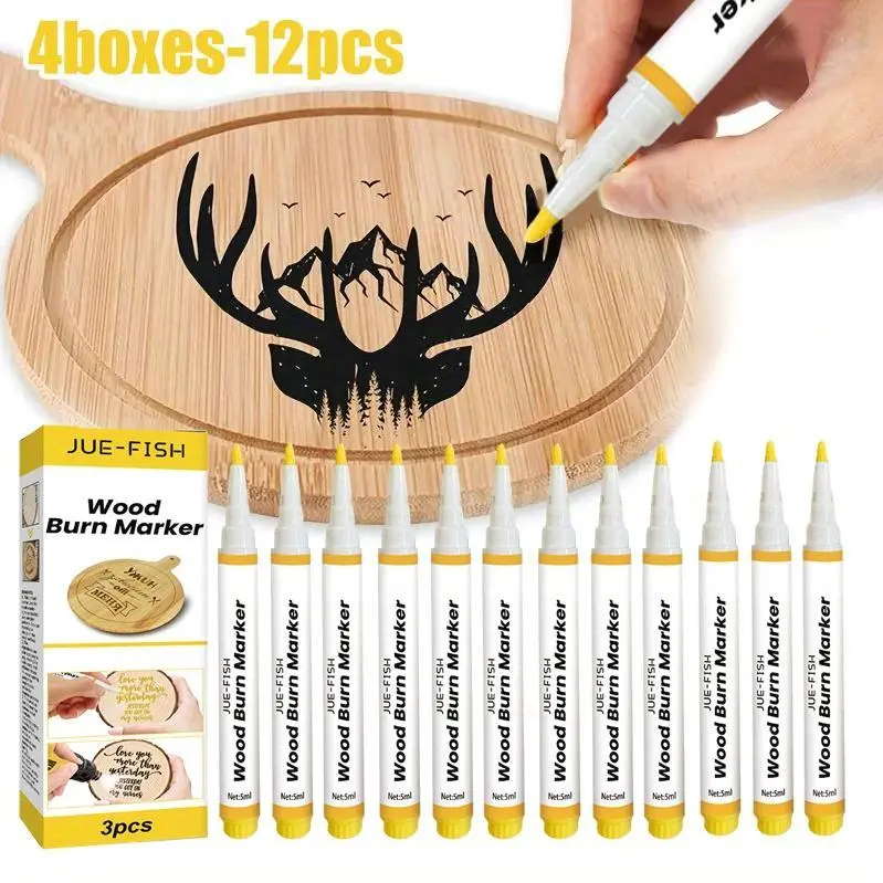 12/24pcs Wood Burning Marker, Wooden Coaster, Cutting Board, And Wooden Burning Pen Cutting Board, Welding Brush Woodworking Creates Branded Brushes