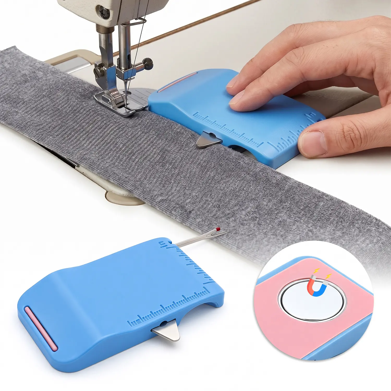 Multifunctional Magnetic Sewing Machine Seam Guide, Built-in Seam Ripper & Edge Guide with Dual Scale Ruler, Precise Straight Stitching Tool for Sewing Projects