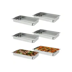 silver- 6 Pack Full Size Food Pans, 2.5 Inch Deep Commercial Catering Hotel Pan, NSF Certified, Stainless Steel Anti-Jamming Steam Table Pan,Handle + No Lid Bakeware Sturdy Tray