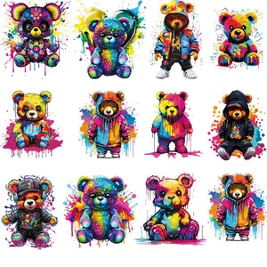 Bear Pattern DTF Transfer Sticker, 12pcs/set DIY Heat Transfer Sticker, Heat Press Sticker for Clothes, DIY Clothing Decoration