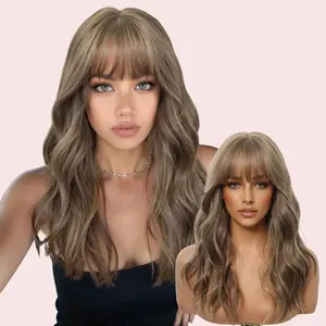 Aurora-DWY Machine Made Mid-Length Wavy Hairstyle Light Brown Glueless Synthetic Wig for Women 20 Inches