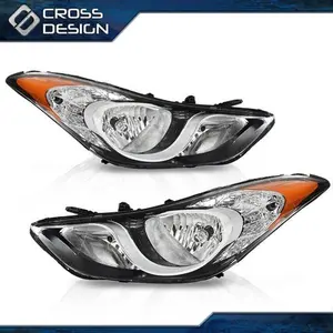 CROSSDESIGN Pair Headlights Assembly Fit For 2011-2013 Hyundai Elantra Halogen Headlamp