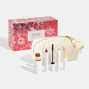 Ogee Minute To Glow - 3 Steps Makeup Set with Mascara, a Creamy Copper Bronzer Stick, Tinted Lip Oil + Blender Brush for Full-Face Nourishing Organic Glow