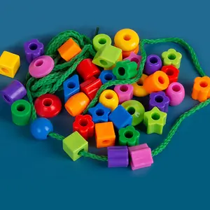 Random Color Building Blocks Beads Toy, 1 Set Shape Sorter Toy with Rope, Educational Toy for Kids, School Supplies Gift, Multi Activity Playset