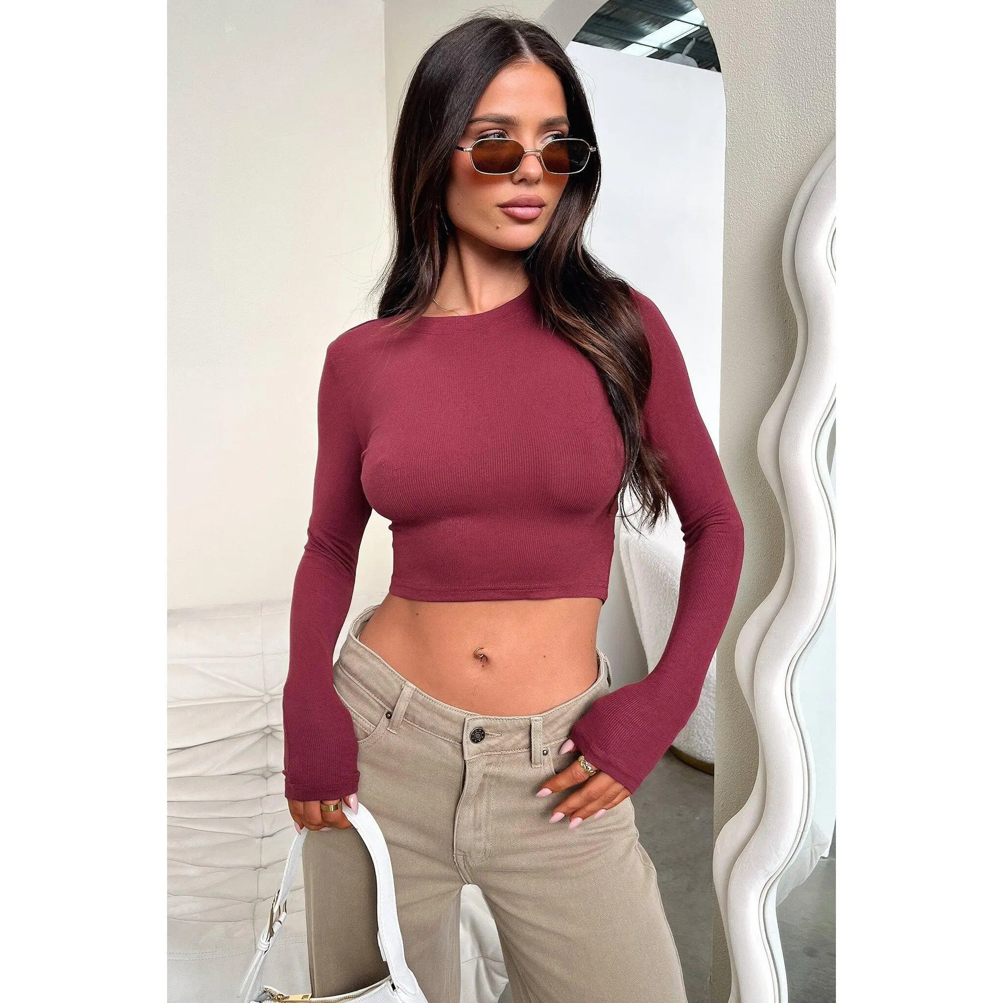 Jaylee Long Sleeve Baby Tee - Wine
