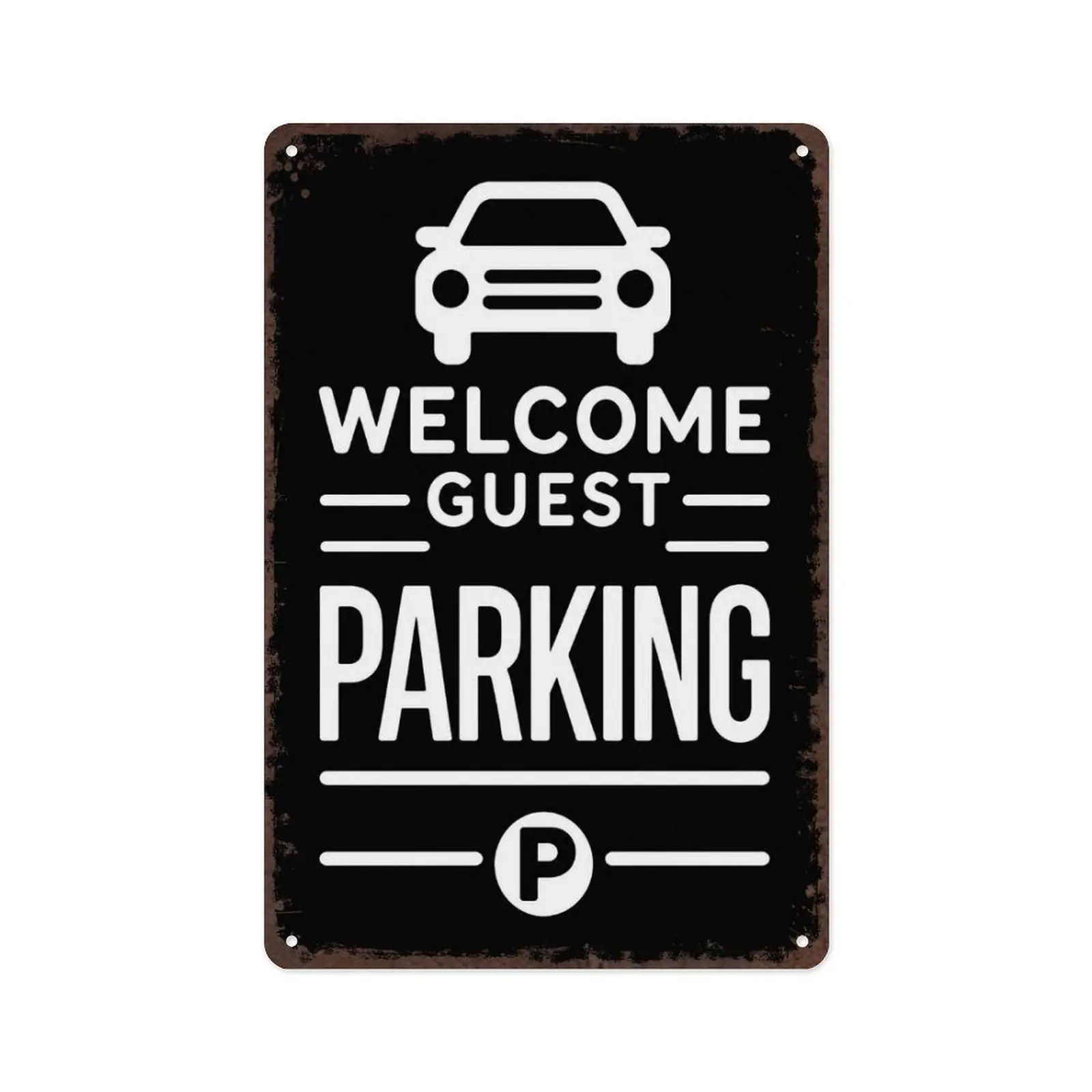 Vintage Metal Welcome Guest Parking Sign - 8x12 in Retro Tin Home Sign, Driveway/Garage Decor Gift for House Owners