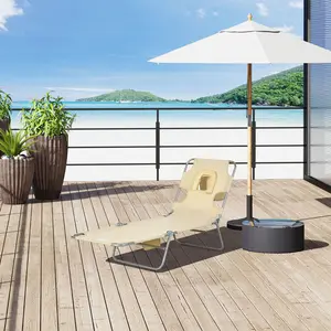 Tanning Chair, Foldable Trifold Tanning Chair with 5-Level Adjustable Back Pillow, Face Hole, Side Pocket and Carry Strap for Beach, Pool, Foldable Tanning Chair