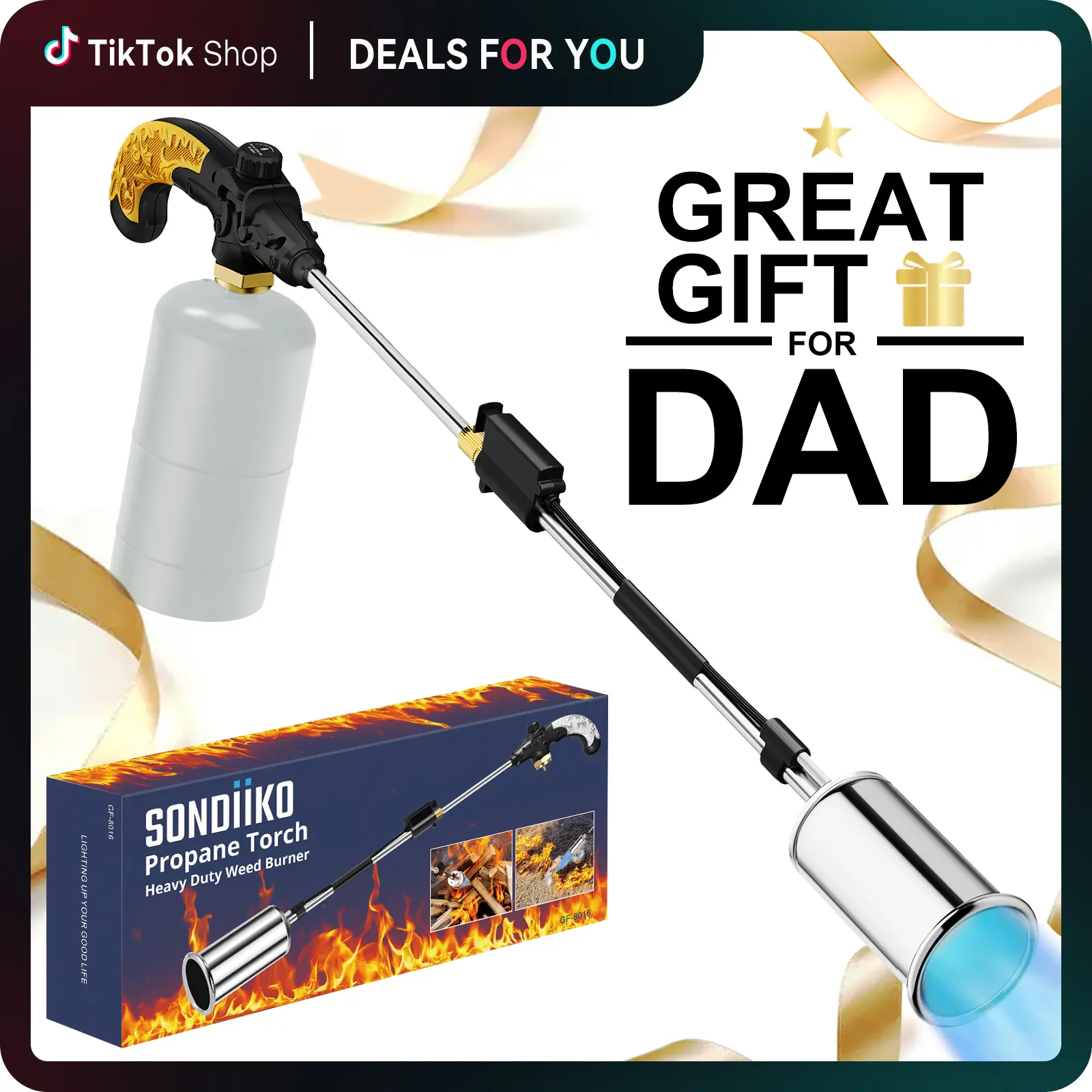 【HomeEssentials】SonDiKO 30-Inch Detachable Heavy Duty Propane Torch with Nozzle, Adjustable Flame Control, Long-Arm Handheld Bakeware Heating Tool for Outdoor Garden Maintenance, Ideal for Campers, Propane Tank Not Included