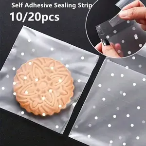 10/20pcs Siliget Transparent Glass Paper Bags, Self-Stick Christmas Plastic Packaging, 5.5-10cm, Ideal for Baking, Candy, Jewelry, Soap, Cards, Desserts