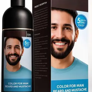 Men's 3-in-1 Black Beard & Hair Dye Shampoo, Instant Grey Darkening Beard Color Shampoo in 10 Minutes, Simpler Gray Reducing Mustache & Beard Dye for Men, with Plant Extract for Healthy Facial Hair