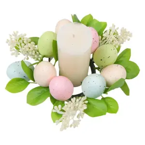 2pcs Easter Candle Rings Decorative Decoration Set, Colorful Eggs, Garlands, Flowers and Ornaments, Holiday Indoor Home Decor, Party and Spring Celebration