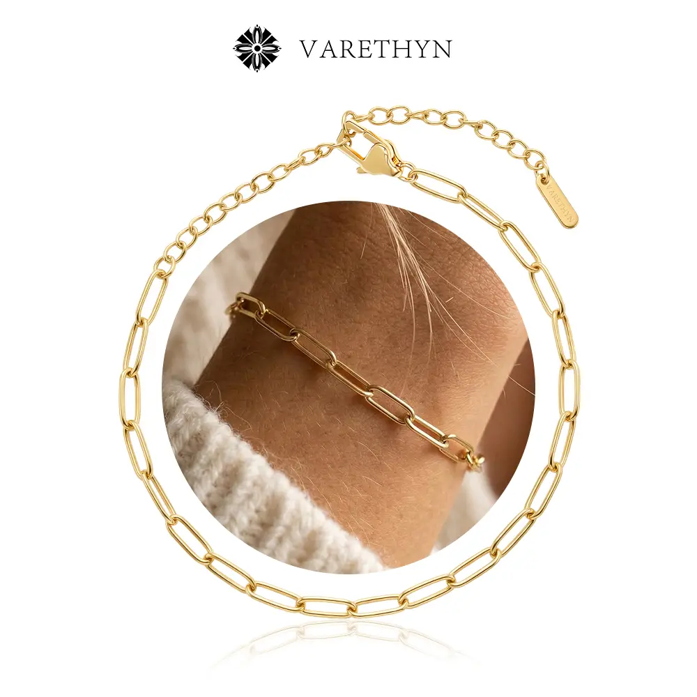 14K Gold-Plated Paperclip Chain Bracelet Minimalist Dainty Paper Clip Link Bracelet for Women Adjustable Everyday Layering Jewelry