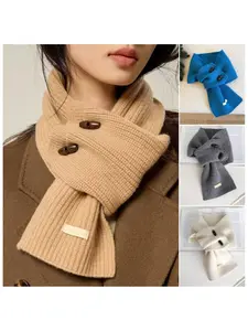 Button Knit Scarf, Winter Neck Warmer, Korean Style Crossed Knitted Wrap, Versatile Knot Design, Cozy and Stylish Accessory