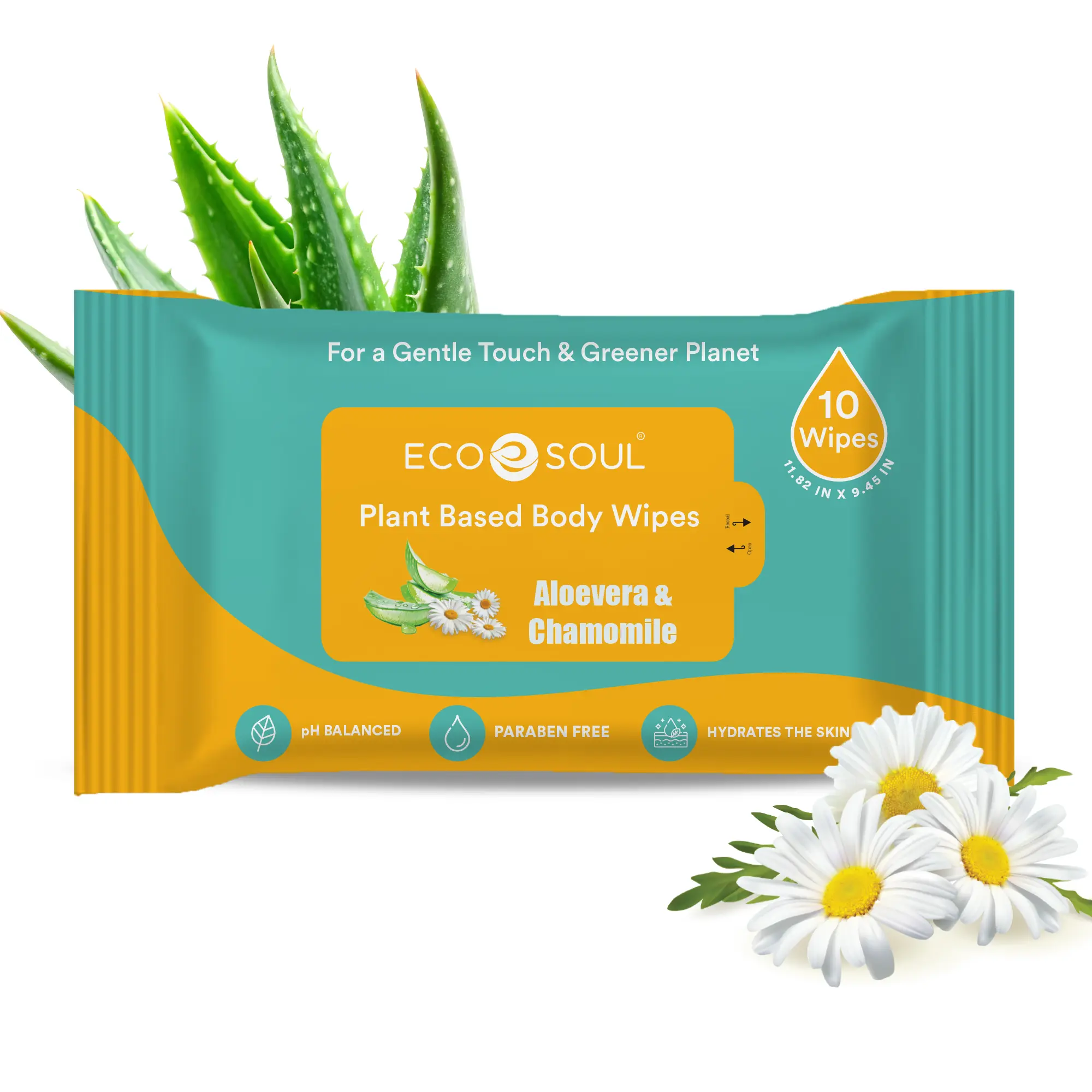 Eco Soul Shower Body Wipes for Adults Bathing Sheets [6 x Pack of 10] Plant Based Biodegradable Disposable Extra Moist Large & Thick No Rinse Cleansing for Men, Women Body Cleansing (11.8 x 9.5 Inch)