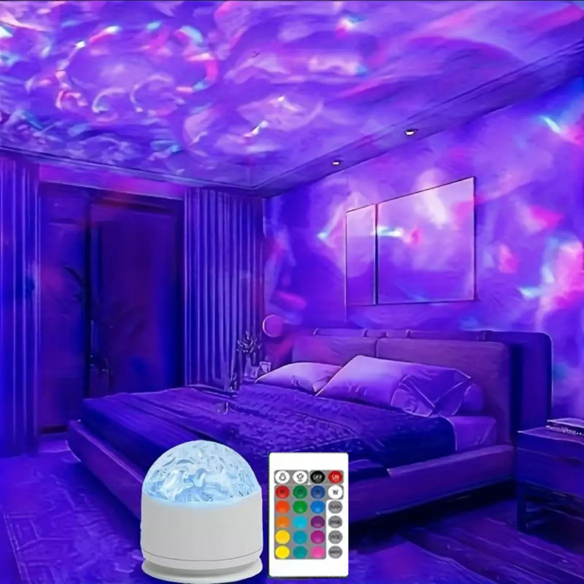 USB Powered Aurora Projector Night Light, LED Water Ripple Night Light, Starry Sky Atmosphere Lamp, Cool Lights, Novelty Lighting with Remote for KTV Bedroom Bedside Party Holiday, Light Decor