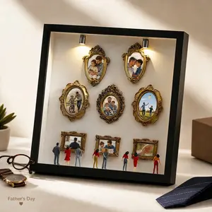 DIY Personalized Light-Up Wood Photo Shadow Box Kit - High Quality Baroque Gold Synthetic Frame, Spotlights, Mini Figures - Graduation Gift, Mother's Day Gift Ideas, Custom Memory Keepsake