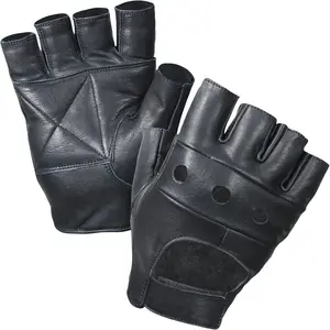 Black Fingerless Biker Gloves Leather Tactical Riding Gloves Padded Palm Motorcycle Gloves