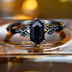 Vintage Cluster Gold Ring with Hexagonal Cubic Zirconia Stone