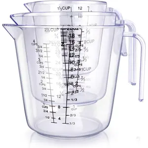 Measuring Cup Set, Kitchen Liquid Measuring Cups 3-Pack - BPA-Free Plastic Material with Pour Spout Multi-Scale Measuring Cup Set (Transparent)