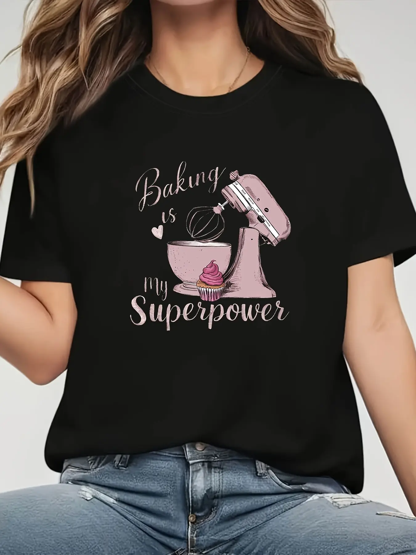 Baking Is My Superpower Baking Elements Graphic Pr unisex soft cotton short sleeve t shirt, vintage graphic casual tee for men women teens, perfect birthday holiday gift for camping travel gym daily street casual wear