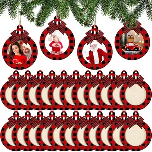 24 Pcs Christmas Photo Ornament 2025 Baby First Christmas Pictures Frame Bulk Hanging Picture Frames Wooden for Xmas Tree Baby Gifts Keepsake