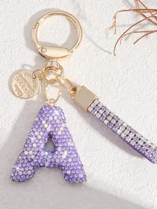 Fashion Soft Clay Rhinestone Letter Keychain Heart Pendant, Women's Bag Accessory Car Key Chain Gift for Mom Friends, Keychain For Bags Bling Bling Keychains