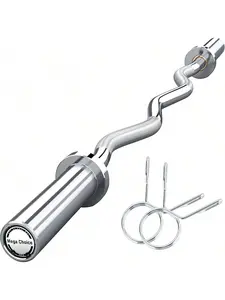 【Christmas Gift】47" Olympi.C EZ Curl Bar,500lb Capacity Heavy Duty Chrome Curling Bar For Biceps Triceps Workout, With 2 Spring Collars, Fits 2" Standard Weight Plates For Home & Gym Strength Training