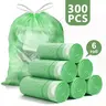 Durable HDPE 4Gal Drawstring Trash Bags, 300pcs Green Unscented Recyclable Household Pouch Set, 17.71in×19.68in Waterproof Leak-Proof Plastic Bin Liners for Small Restrooms, Everyday Multiple Uses Home Care Supplies