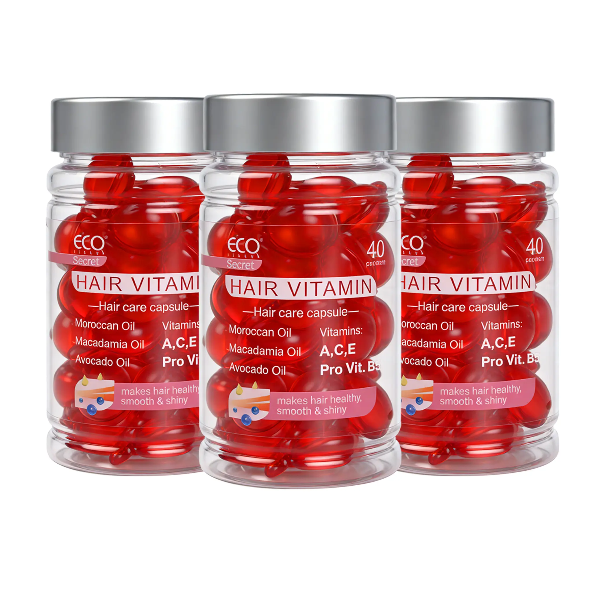 Eco Finest 3-bottle pack of hair care vitamin capsules, Moroccan argan oil moisturizing leave-in hair oil, unisex hair care product, natural hair care, Valentine's Day gift.