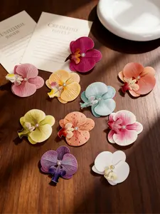 Sweet Orchid Flower Pearl Hair Clips Set, Girls Multicolor Floral Side Clip Bohemian Style, Summer Cute Girl Lily Pearl Duckbill Clips For Girls